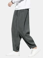 Mens Solid Color Loose Daily Drawstring Pants With Pocket