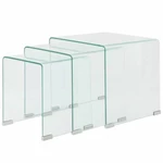 Side table set 3-pcs transparent tempered glass