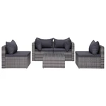 5 Piece Outdoor Patio Furniture Garden Sofa Set with Cushions & Pillows Poly Rattan Gray