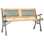 Garden Bench 122cm Cast Iron and Solid Fir Wood with Backrest and Armrests for Porch Lawn Balcony and Indoor