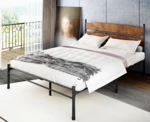 Queen Bed Frame with Wooden Headboard, 14 Inch Platform Bed Frame No Box Spring Needed, Metal Queen Size Bed Frame with