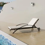 Sun Lounger with Cushion & Wheels Poly Rattan Brown Outdoor Furniture