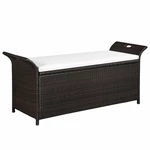 Storage Bench with Cushion 54.3" Poly Rattan Brown