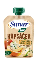 SUNAR BIO ovocná kapsička Hopsáček mango, banán, hruška a ovsené vločky 100 g SUNAR BIO ovocná kapsička Hopsáček mango, banán, hruška a ovsené vločky 100 g