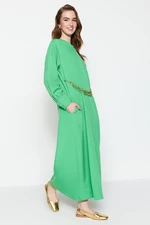 Trendyol Green Crepe Evening Dress with a Chain Waist and a Chain Belt, in a comfortable fit