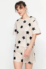 Trendyol Light Pink 100% Cotton Star Printed Tshirt-Shorts Knitted Pajamas Set
