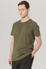 ALTINYILDIZ CLASSICS Men's Khaki Slim Fit Slim Fit Crew Neck 100% Cotton Short Sleeved Logo T-Shirt.