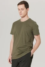 ALTINYILDIZ CLASSICS Men's Khaki Slim Fit Slim Fit Crew Neck 100% Cotton Short Sleeved Logo T-Shirt.