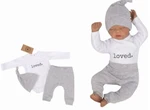 Z&amp;Z 3-dílná soupravička body, tepláčky a čepička Loved  - bílo/šedá, vel. 62 (2-3m)