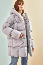 Bianco Lucci Women's Oversized Puffy Coat with Double Pockets Hooded