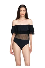 Dagi Women's Black Transparent Flounce Swimsuit