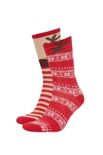 DEFACTO Women's Christmas Themed Cotton 2-Pack Long Socks