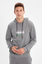 Trendyol Men's Regular/Real fit Slogan Printed Hoodie with Printed Cotton Sweatshirt.