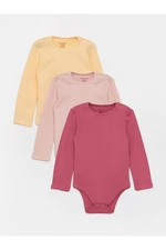 LC Waikiki Crew Neck Long Sleeve Basic Baby Girl Bodysuit 3-Piece