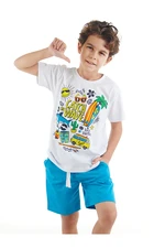 Mushi Holiday Boy's White T-shirt with Blue Shorts Summer Suit