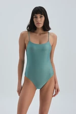Dagi Mint green thin straps, U-neck swimsuit.