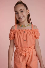 DEFACTO Girl Sustainable Sustainable Short Sleeve Blouse with Straps DEFACTO Girl Sustainable Sustainable Short Sleeve Blouse with Straps