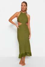 Trendyol Khaki Fitted Maxi Knitted Cut Out/Window Beach Dress