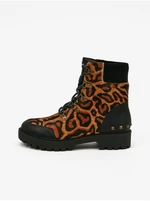 Hnedé dámske kožené členkové topánky s leopardím vzorom Desigual Biker Leopard Hnedé dámske kožené členkové topánky s leopardím vzorom Desigual Biker Leopard