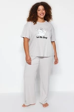 Trendyol Curve Light Gray Printed Knitted Pajamas Set