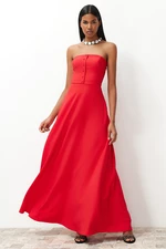 Trendyol Red Buttoned Woven Long Evening Dress