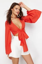 Trendyol Red Crop Woven Blouse