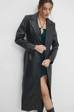 Kožený kabát Answear Lab dámsky, čierna farba, prechodný