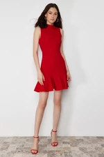 Trendyol Red Fitted Skirt Flounce High Neck Mini Sleeveless Woven Dress