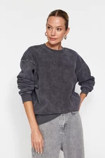 Trendyol Anthracite Anthracite/Faded Effect Thick Fleece Inside Oversize/Wide-Collar Knitted Sweatshirt