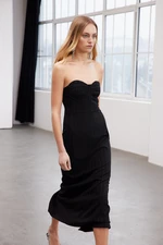 Trendyol Limited Edition Black Wrap-around Strapless Midi Woven Dress