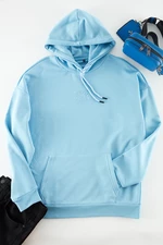 Trendyol Blue Oversize/Wide-Fit Hooded Floral Embroidery Sweatshirt