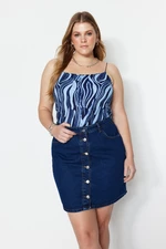 Trendyol Curve Blue Strap Patterned Knitted Crop Blouse