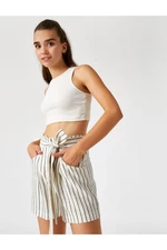 Koton High Waist Striped Shorts With Pockets With A Belt.