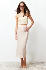Trendyol Beige Waist Detailed Pencil Straight Cut Midi Length Woven Skirt