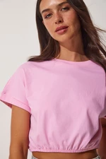 Ružové dámske crop tričko Happiness İstanbul s elastickým pásom