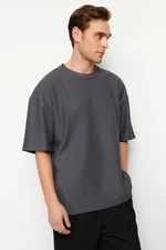 Trendyol Anthracite Oversize 100% Cotton Textured T-Shirt