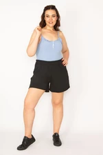 Şans Women's Plus Size Black Shorts with Elastic Waist, Side Pockets