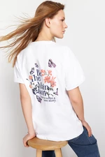Trendyol White 100% Cotton Back and Front Printed Oversize/Wide-Fit Knitted T-Shirt