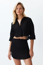 Trendyol Black Woven 100% Cotton Shirt Skirt Suit