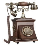 Solid Wood Vintage Corded Phone Retro Telephone with Hidden Rotary Dial Pad, Electronic Ringtone, Redial, Decoration for Home