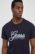 Bavlněné tričko Guess tmavomodrá barva, s aplikací