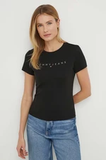 Bavlnené tričko Tommy Jeans dámsky, čierna farba, DW0DW17827