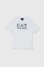 Detské bavlnené tričko EA7 Emporio Armani biela farba, s potlačou