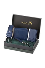 Polo Air Belt Wallet Card Holder Keychain Gift Combination Navy Blue Set