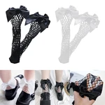 Women Girl Bow Fishnet Ankle Socks Sheer Lace Mesh Socks Thin Short Socks
