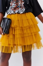 Tulle miniskirt with mustard ruffles