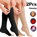 1 Pair Compression Zip Socks Zip-up Solid Color High Elasticity Knee High Stretchy Support Stockings with Open Toe Health Care