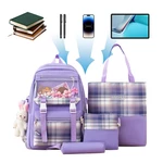 Cute School Backpack Girls Set School Backpack For Kids 4pcs School Bag Set With Bunny Pendant Holds Books Pens Snacks Toys