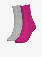 Tommy Hilfiger Set of two pairs of women's socks in grey and dark pink Tomm - Ladies