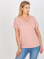 Prašně růžové tričko plus velikosti s výstřihem do V